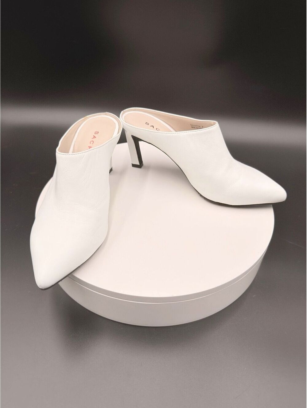 Sacha London White Genuine Leather Pointed Toe High Heel Mules Size 7